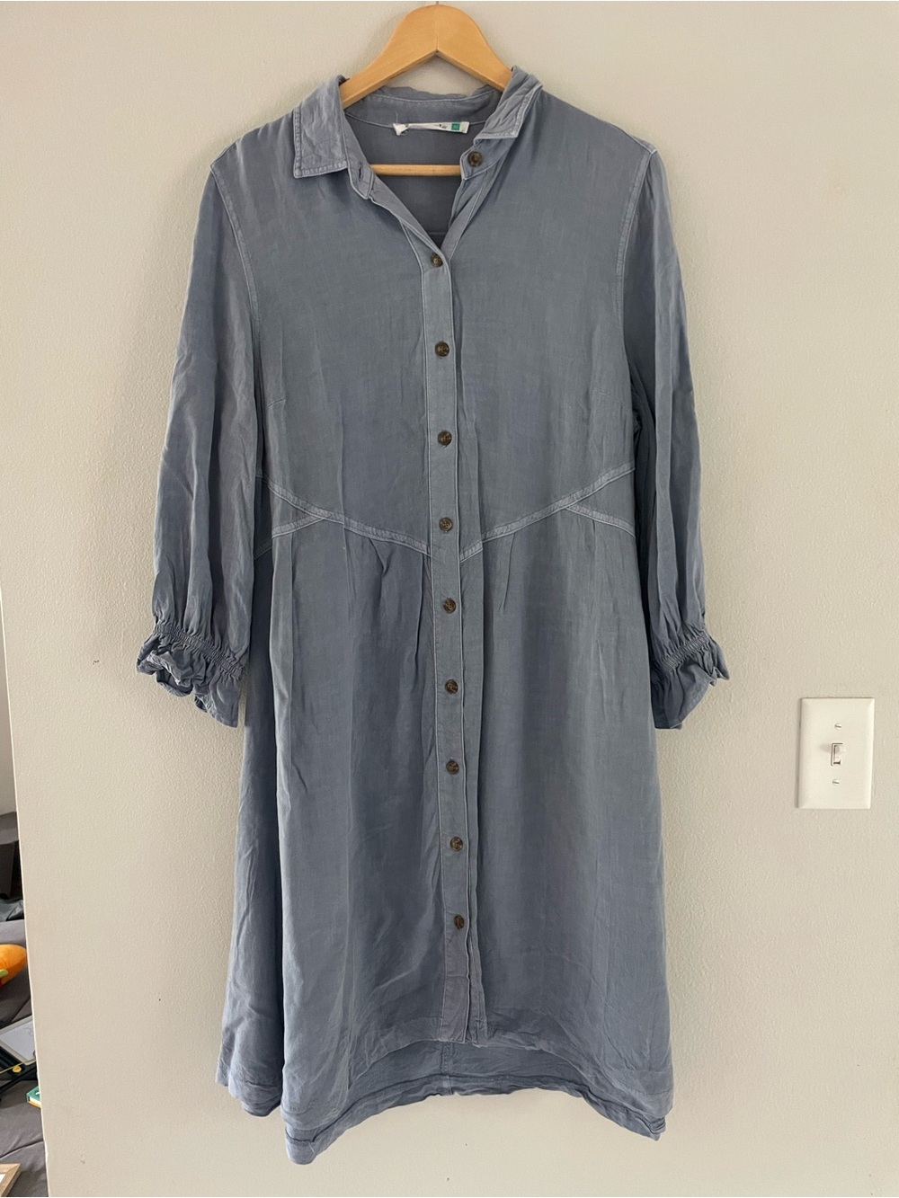 Given Kale Blue Button-Front Midi Long Sleeve Dress